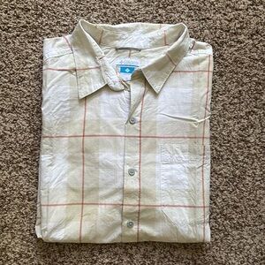 Columbia Mens XL Pattern (Beige/white/red) Short Sleeve Button Up Shirt